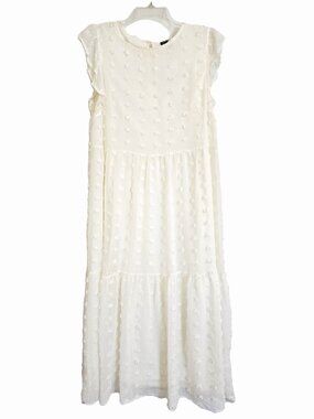 NWT Love x Design Ivory Swiss Dot Tiered Midi Dress Ruffle Sleeve, Medium